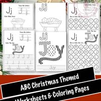 Free Printable Christmas Themed Letter J Tracing & Dot Marker Worksheets