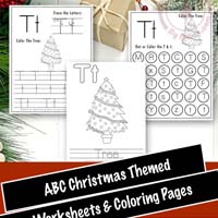 Free Printable Christmas Themed Letter T Tracing & Dot Marker Worksheets