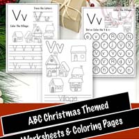 Free Printable Christmas Themed Letter V Tracing & Dot Marker Worksheets