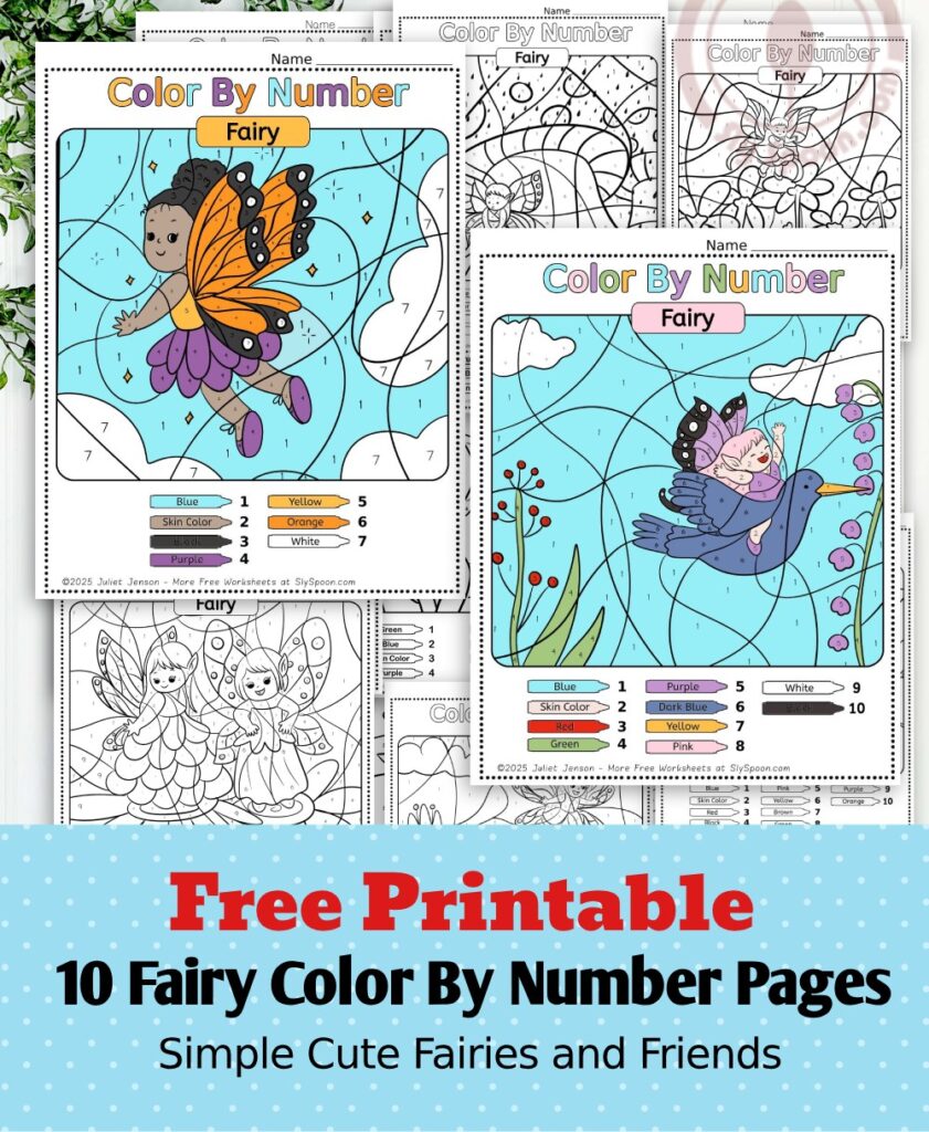 Free Printable Color by Number Fairy Printable for Kids with cute simple fairy art black fairy fairy of color