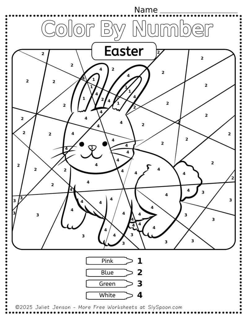 Free Printable Easter Themed Color By Number Pages for Kids - Cute and Simple Easter Bunny