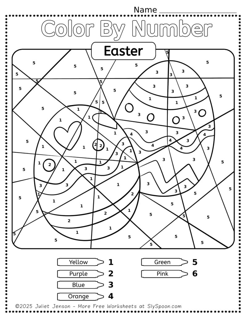 Free Printable Easter Themed Color By Number Pages for Kids - Cute and Simple Colored Easter Eggs