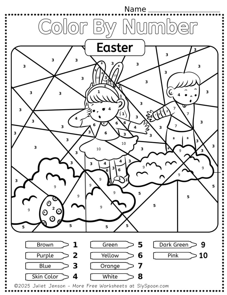 Free Printable Easter Themed Color By Number Pages for Kids - Cute and Simple Easter Egg Hunt