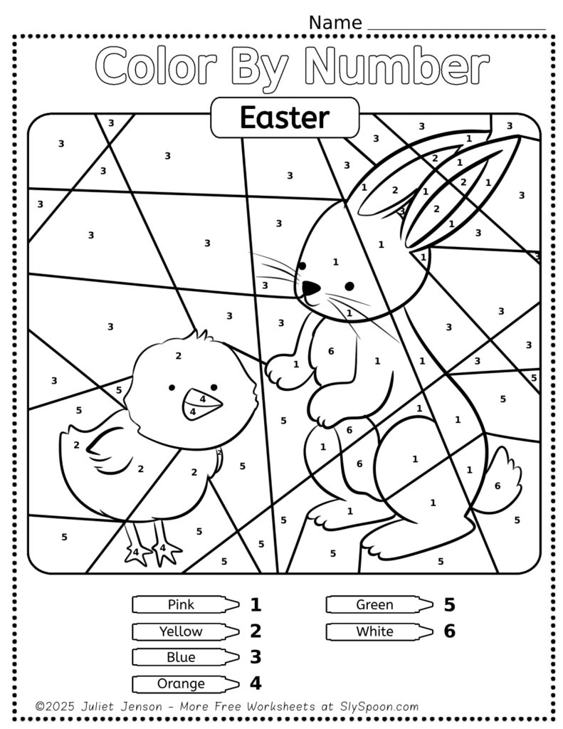 Free Printable Easter Themed Color By Number Pages for Kids - Cute and Simple Easter Bunny and Chick Rabbit