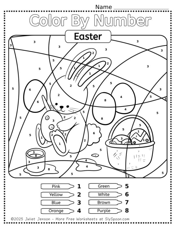 Free Printable Easter Themed Color by Number Pages for Kids - Sly Spoon