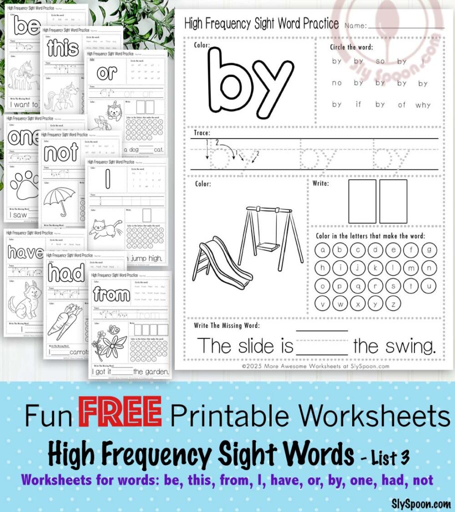 Free Printable Sight Word Worksheets For Kindergarten With Pictures and Activities - Sight Word Header List 3