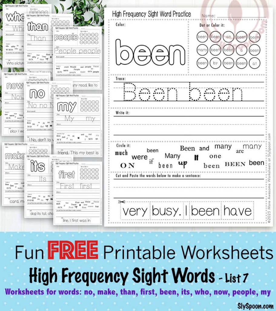 High Frequency Free Printable Sight Word Worksheets Site Set 7 No Make Than First Been Its Who Now People My