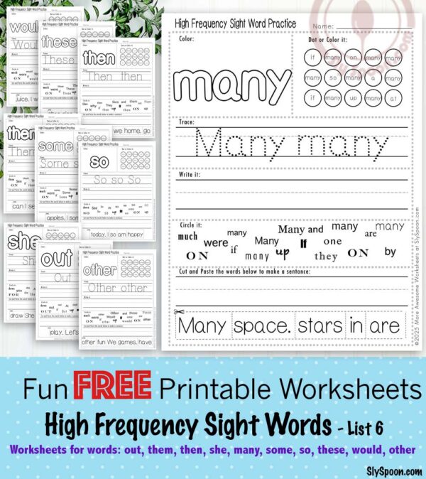 Free Printable High Frequency Sight Word Worksheets for Words: Out ...
