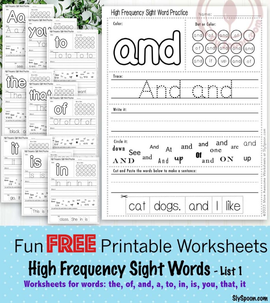 High Frequency Free Printable Sight Word Worksheets Site Set 1 The Of And A To In Is You That It