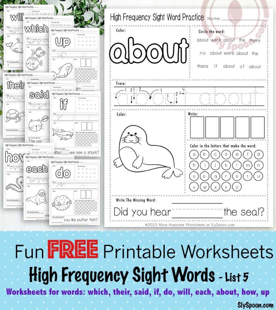 Free Printable Sight Word Worksheets For Kindergarten With Pictures and Activities - Sight Word Header List 5