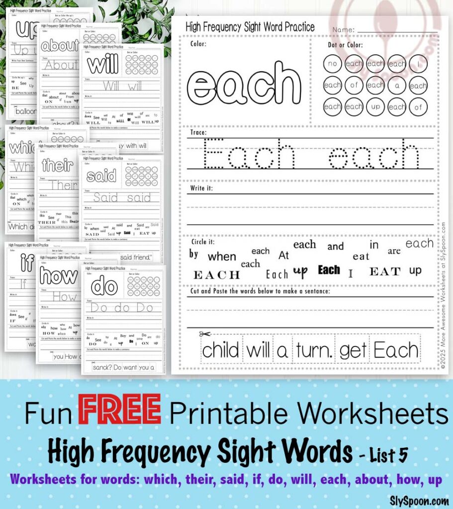 High Frequency Free Printable Sight Word Worksheets Site Set 5 Which Their Said If Do Will Each About How Up