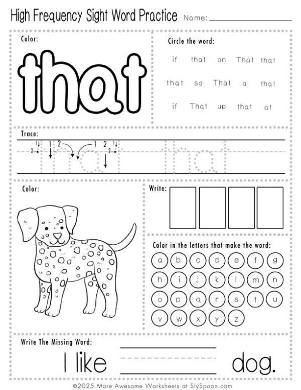 Free Printable High Frequency Sight Word Worksheets - Sight Words The ...