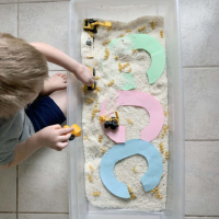 Letter C Sensory Bin Idea - Construction Cars