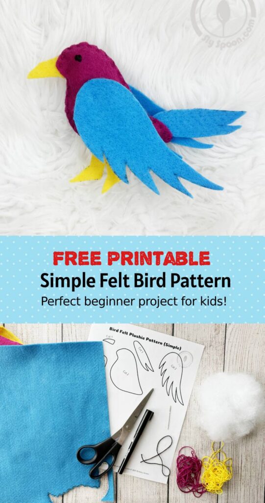 Free Printable Felt Tropical Bird Toucan Parrot Pattern! Perfect for beginners and kids, this easy hand-sewing project uses basic stitches and knots to create a fun and easy project for people sewing for the first time.