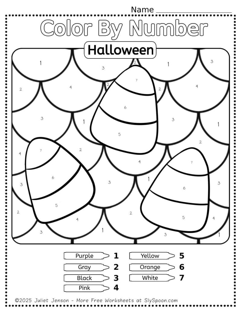 Download my FREE Printable Halloween Themed Color By Number Worksheet featuring a cute candy corn design. This Easy Halloween activity idea is perfect for preschoolers, helping them develop fine motor skills, practice color recognition, and learn to follow directions. Ideal for classrooms or home use! #HalloweenActivities #ColorByNumber #PrintableWorksheets #PreschoolFun #HalloweenCrafts #LearningThroughPlay #jackolantern #halloweencoloring #halloweenactivityideas