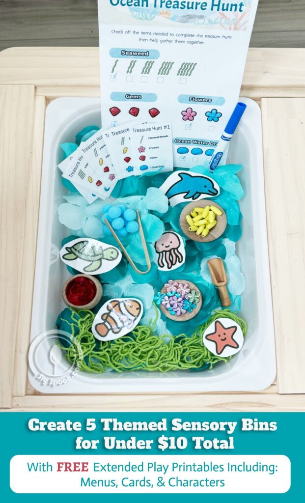 Ocean Sensory Bin Setup with Free Printable Menu