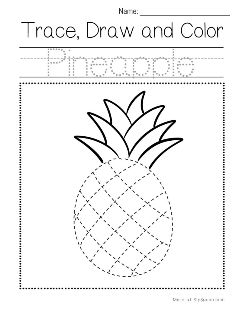 Trace, draw, and color popcorn – preschool pencil control worksheet with food theme