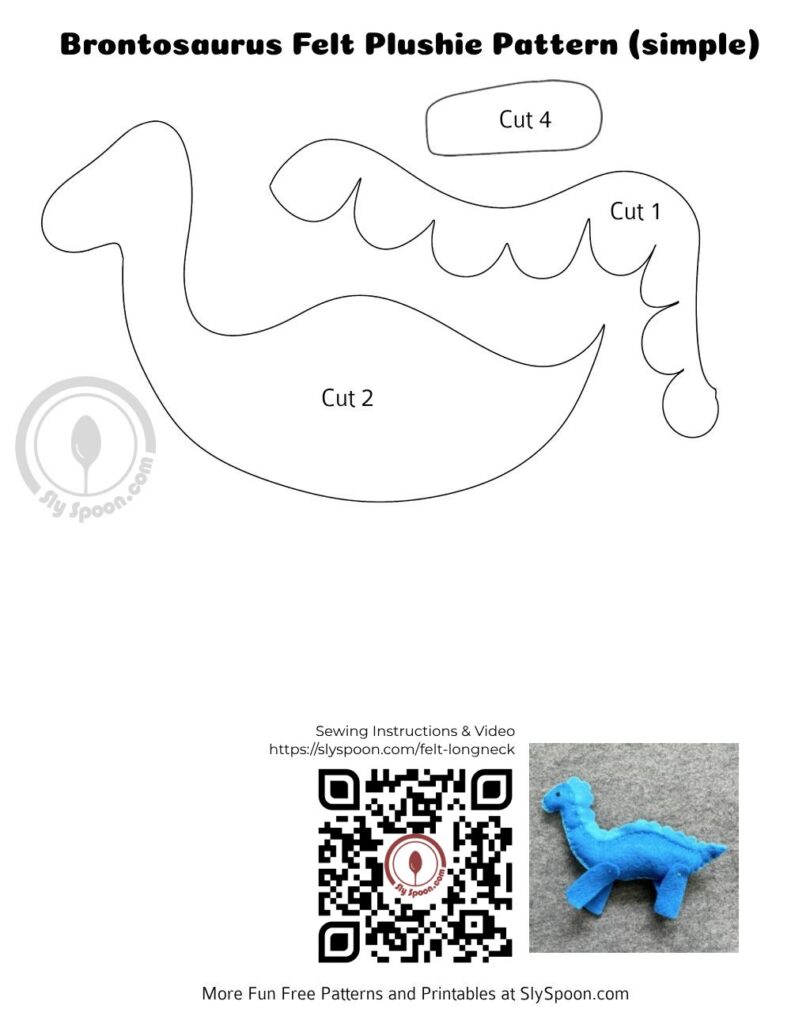 Free Printable Easy Brontosaurus Long Neck Dinosaur Felt Pattern