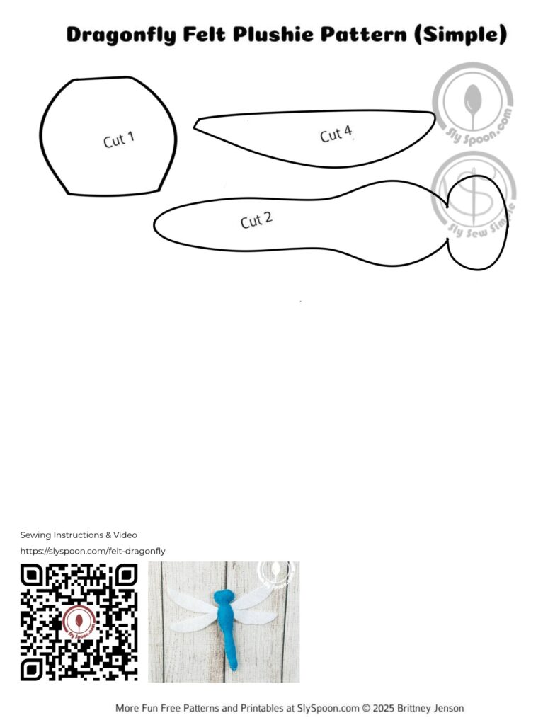 Free Printable Easy Dragonfly Finger Puppet Felt Pattern