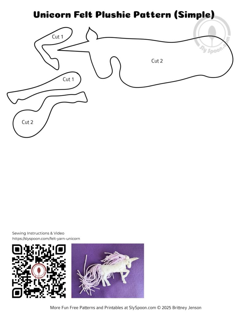 Free Printable Easy Unicorn Felt Pattern