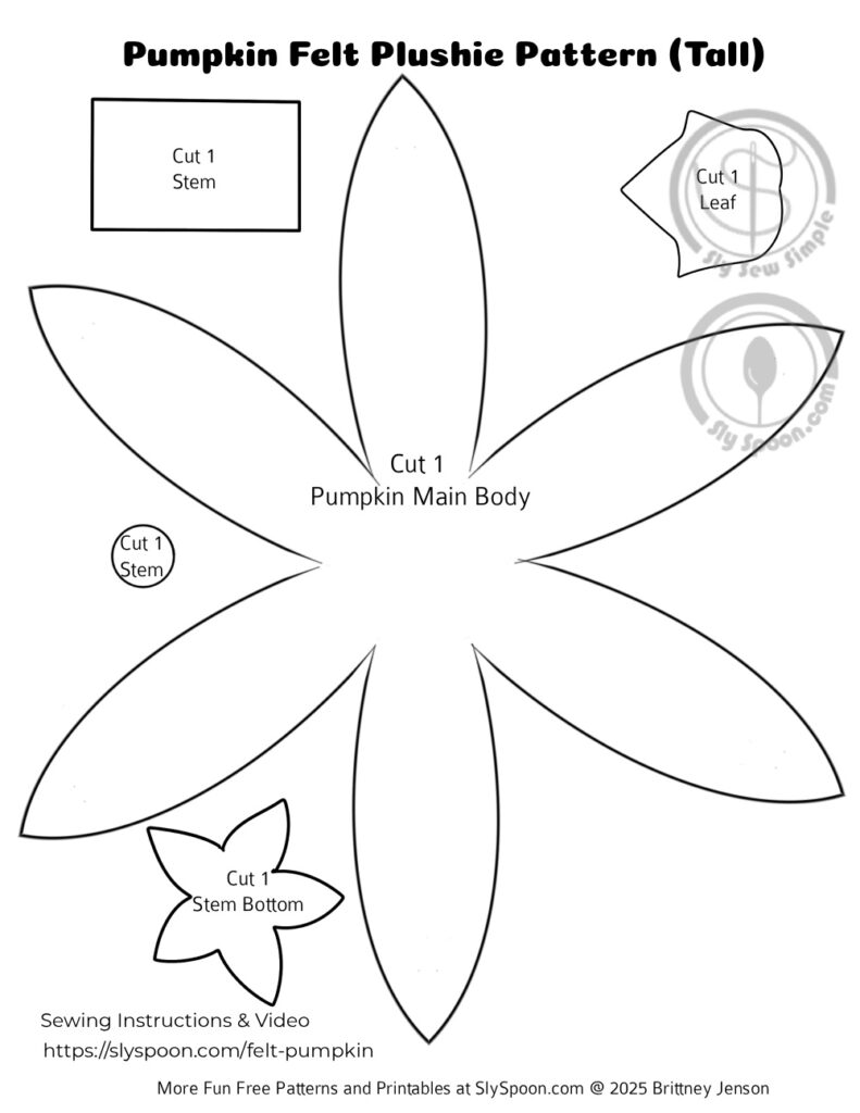 Free Printable Tall Felt Sewing Pumpkin Pattern sew along