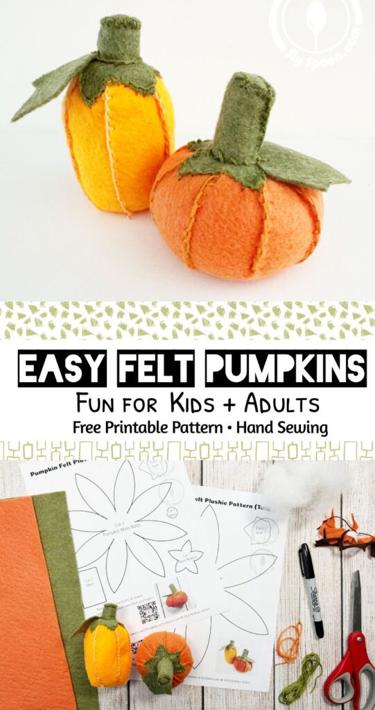Free Printable Pattern for an Easy Beginner Friendly Felt Pumpkin sewing project for kids and adults