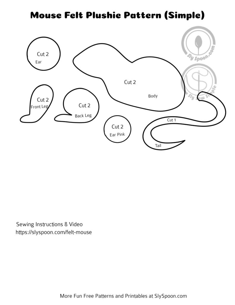 Free Printable Pattern for an Easy Beginner Friendly Felt Mouse or Rat sewing projects for kids and adults