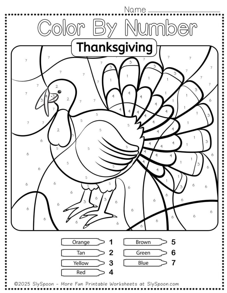 Color By Number Turkey Free Printable Worksheet