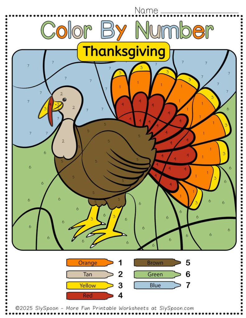 Fun Thanksgiving Color by Number Pages for Classroom or Home Use