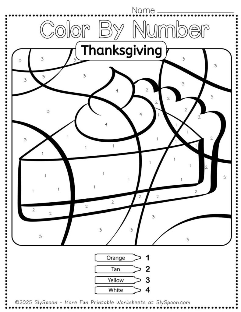 Pumpkin Pie Color By Number Free Printable Worksheet