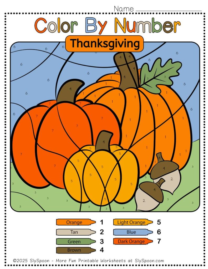 Fun Thanksgiving Color by Number Pages for Classroom or Home Use