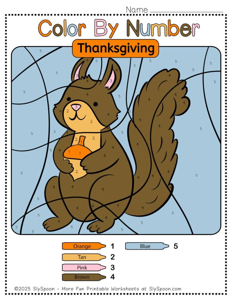 Fun Thanksgiving Color by Number Pages for Classroom or Home Use