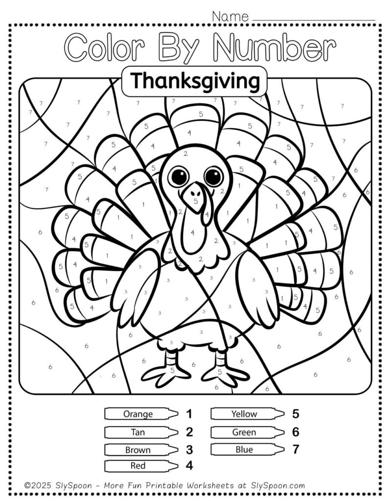 Turkey Color By Number Free Printable Worksheet