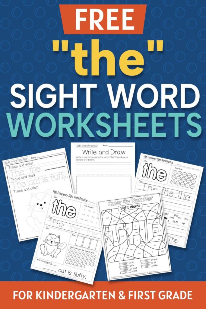 5 Free the sight word worksheets printable bundle overview image showing a thumbnail of all 5 printable pages