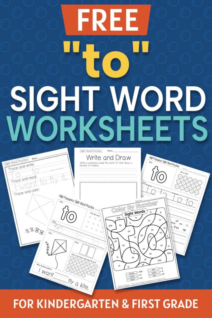 5 Free "to" sight word worksheets printable bundle overview image showing a thumbnail of all 5 printable pages for sight word "to"