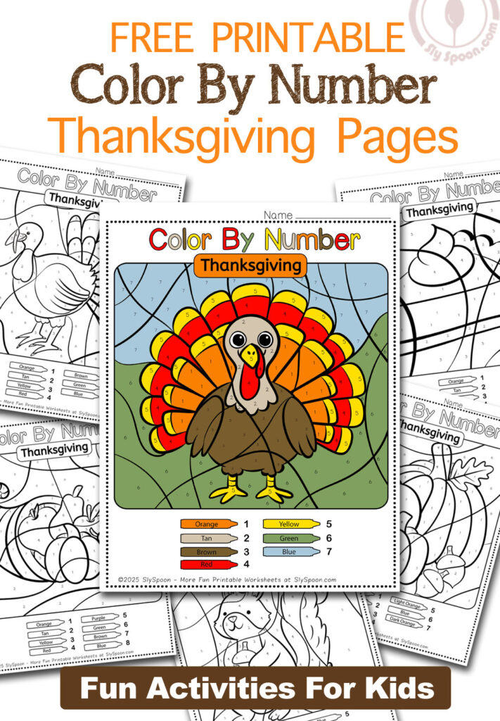 Autumn & Thanksgiving Color by Number Activities for Kids (Free PDF)