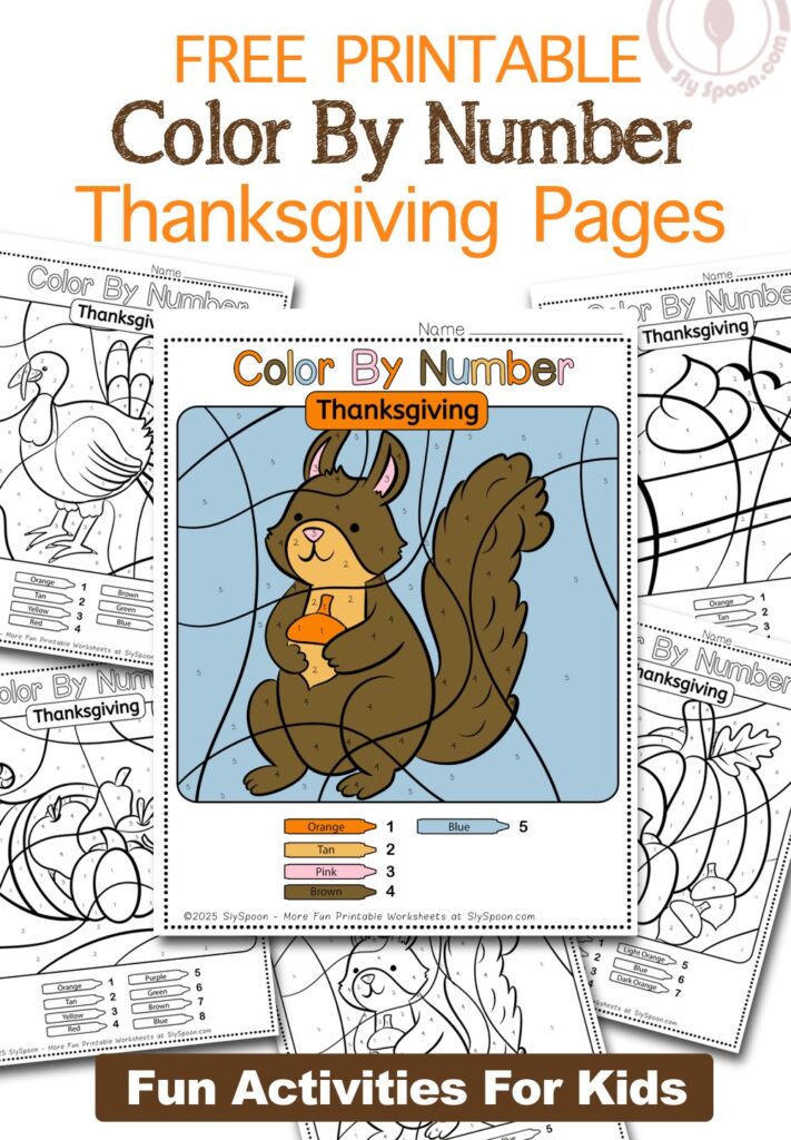 Thanksgiving Coloring Fun – Free Color by Number Printables for Kids Squirrel