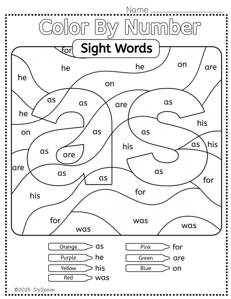 Free Printable Sight word worksheets high frequency Sight Word Practice Dolch and Fry - Sight Word "as" printable page color by number style, but color by word.