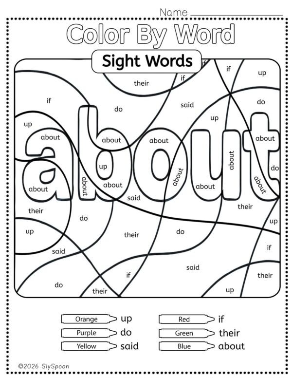 Free Printable “About” Sight Word Worksheets for Kindergarten & First ...