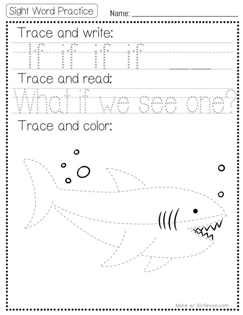 Free Printable Sight word worksheets high frequency Sight Word Practice Dolch and Fry - Sight Word "if" printable page with multiple activities. Trace and Write, Trace and Read, Trace and Color.
