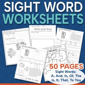 Sight Word Activity Pack – Volume 1 & 2 Mega Bundle (A, The, Of, And, In, Is, It, That, To, You) 50 Printable Worksheets for Kindergarten & Preschool (Copy)