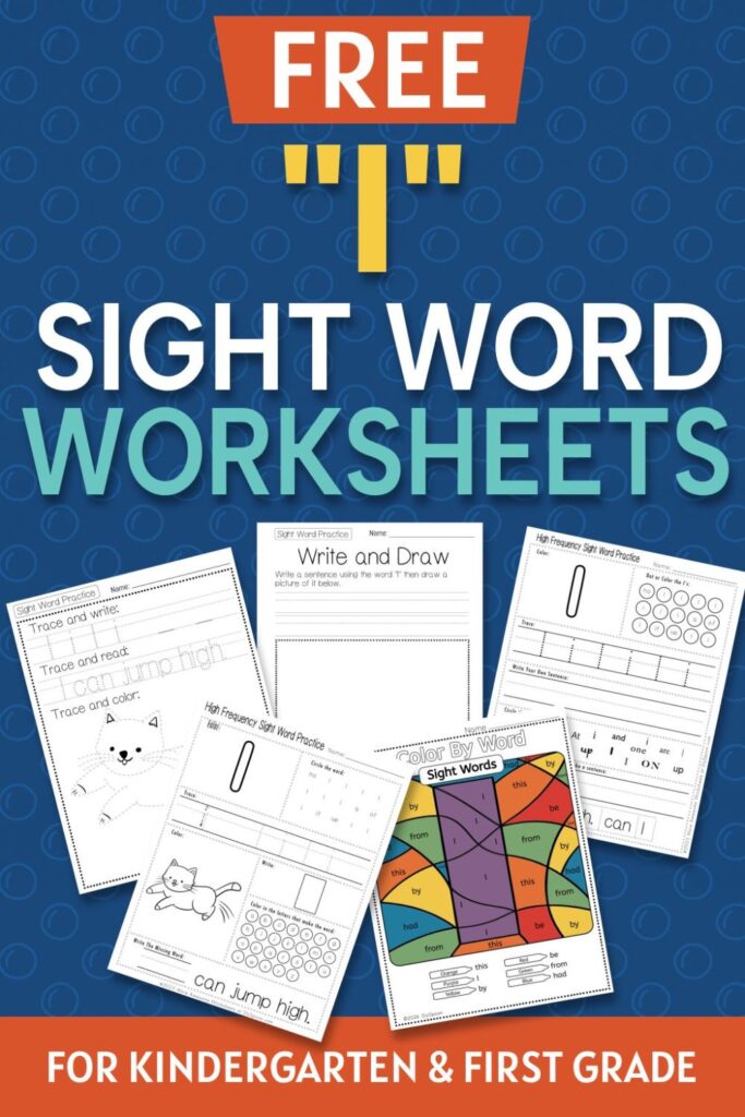 5 Free "I" sight word worksheets printable bundle overview image showing a thumbnail of all 5 printable pages for sight word "I"