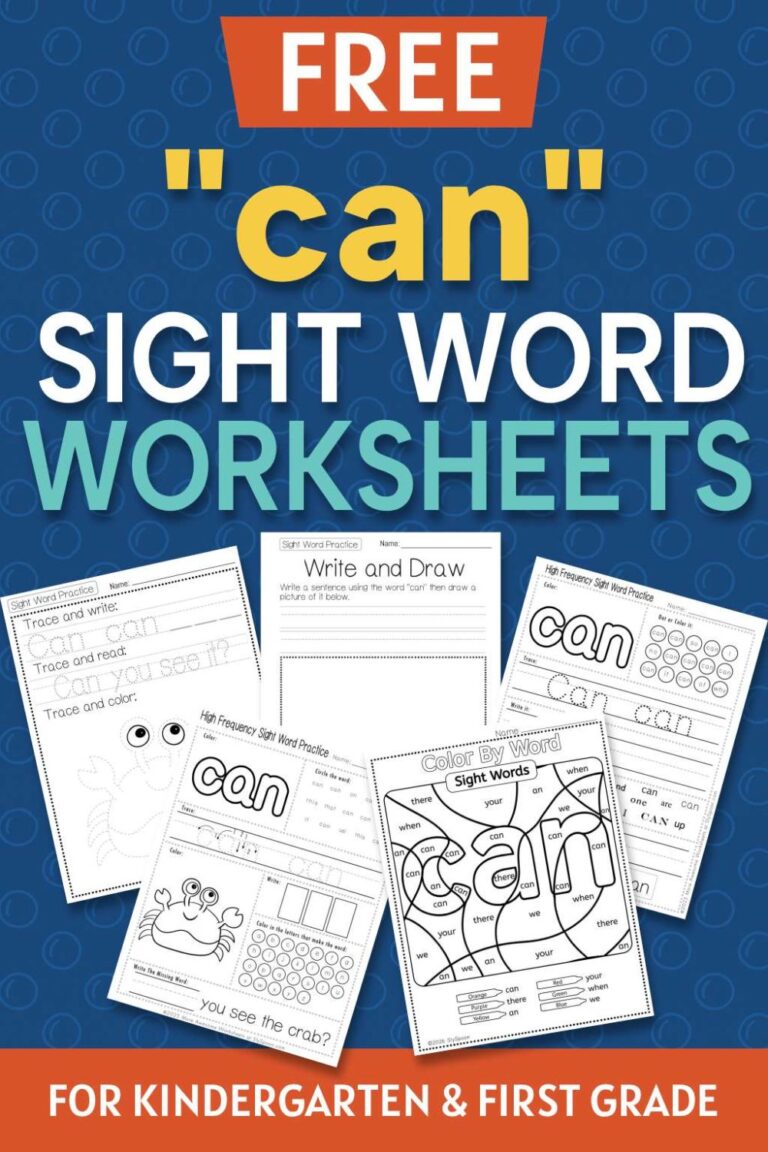 Free Printable “Can” Sight Word Worksheets for Kindergarten & First ...