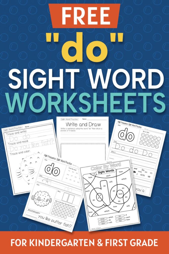 5 Free "do" sight word worksheets printable bundle overview image showing a thumbnail of all 5 printable pages for sight word "do"