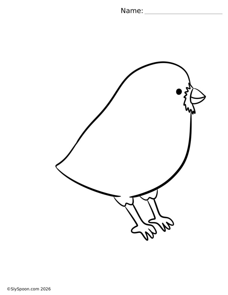 Printable winter cardinal coloring page with the bird missing its wings, designed for kids to add feathers or tissue paper.