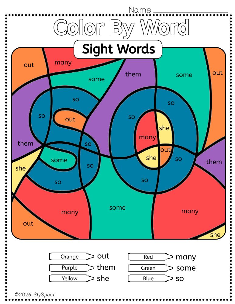 Free Printable Sight word worksheets high frequency Sight Word Practice Dolch and Fry - Sight Word "so" printable page color by number style, but color by word.