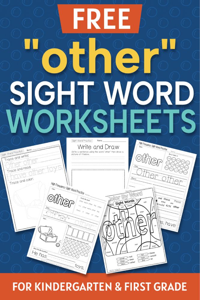 5 Free "other" sight word worksheets printable bundle overview image showing a thumbnail of all 5 printable pages for sight word "other"