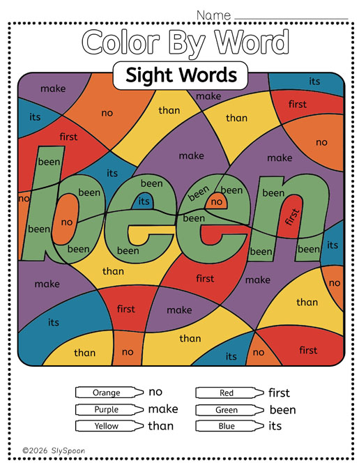 Color by sight word been worksheet printable