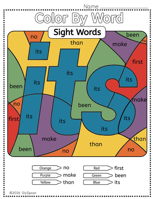 Color by sight word its worksheet printable