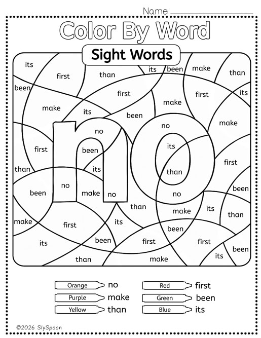 Color by sight word no worksheet printable